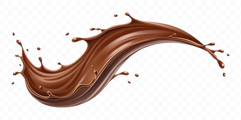 smooth liquid light chocolate splash in curve style isolated on transparent background