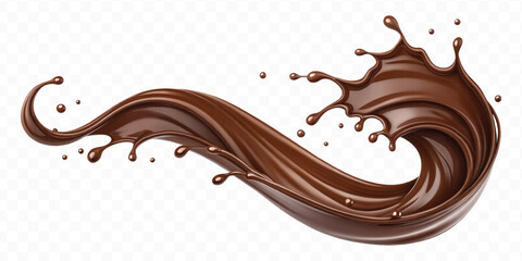 smooth liquid light chocolate splash in curve style isolated on transparent background