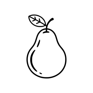 recommend clip art: Simple line drawing of a pear with leaf
