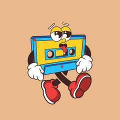 Retro character design from tired cassette tape