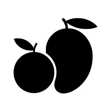 recommend clip art: Silhouette of mango and orange fruit with leaf