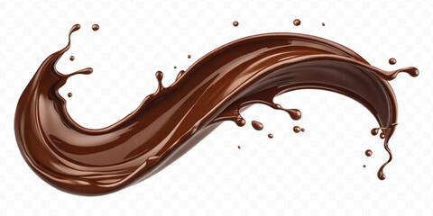 smooth liquid light chocolate splash in curve style isolated on transparent background