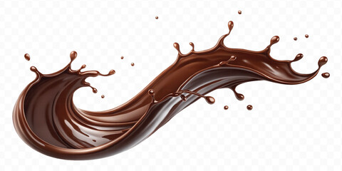 smooth liquid light chocolate splash in curve style isolated on transparent background