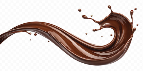 smooth liquid light chocolate splash in curve style isolated on transparent background