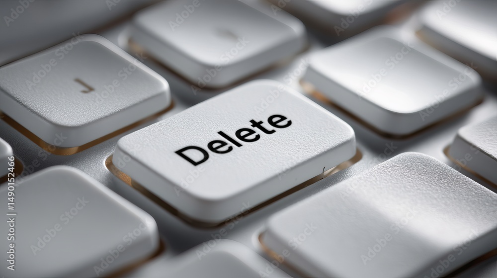 Poster extreme closeup of delete key on computer keyboard texture detail in tech background