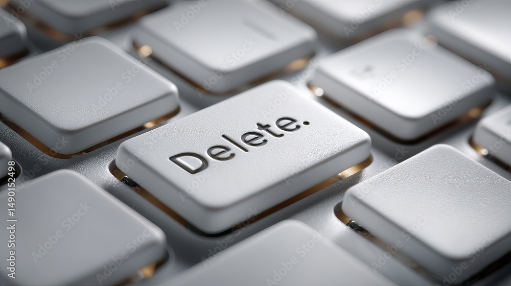 Poster extreme closeup of delete key on computer keyboard texture detail in tech background