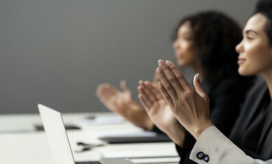 Celebrating Success: A Diverse Team Applauding During a Business Conference Presentation. Generated image
