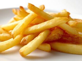 Delicious and Crispy French Fries Piled High on a White Plate