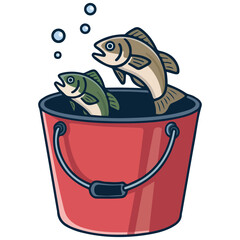Fish caught in bucket fishing isolated vector illustration on white background © azzedine
