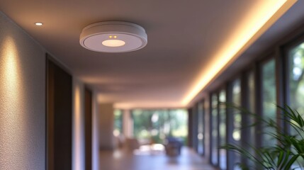 Modern ceiling light illuminating a spacious hallway in a contemporary home setting