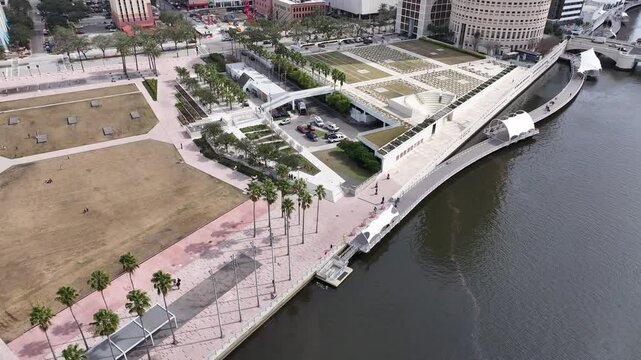 Curtis Hixon Park At Tampa Florida United States. Bird Eye View Of Stunning Iconic Recreational Park Of The City. Industrial Skyline Buildings Awesome. Industrial Cityscape. Tampa Florida.