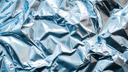 Obraz premium A shiny, silver foil look. Soft blue foil on glass. Bright light reflects off the textured surface, like glass. 