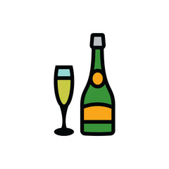The icon of a bottle of champagne with glasses. A design element.