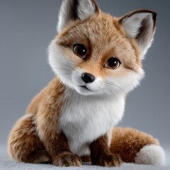 Cute cartoon fox sitting, expressive eyes