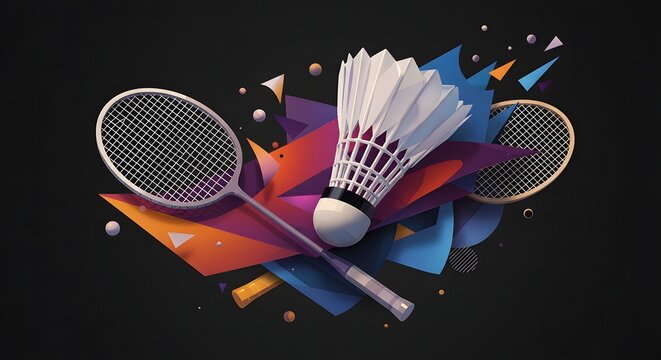 Badminton Racket and Shuttlecock with Abstract Shapes