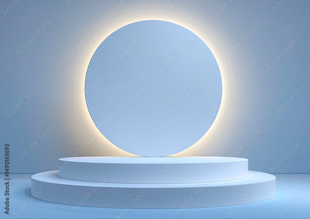 Poster minimalist product display platform with backlit circular background