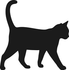 A black feline silhouette, a vector illustration of a cat, is isolated in white as a wild mammal and pet outline