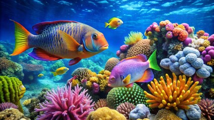 Vibrant Reef Inhabitants Swimming Amidst a Kaleidoscope of Coral and Aquatic Plants