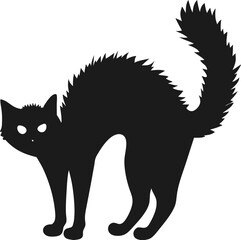A black vector illustration depicts a wild feline silhouette, an animal drawing isolated in black and white art