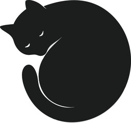 Black feline silhouette of a cute cat and mouse cartoon illustration