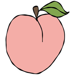 A hand drawn peach fruit illustration in flat design style. Simple and colorful citrus fruit clipart, ideal for summer themes, healthy food design, and digital or print projects.