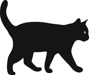 Black vector silhouette illustration of an isolated black cat, a wild mammal