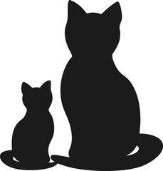 A cute black and white feline animal, a domestic pet, sits like a cartoon silhouette, a vector illustration on a white background