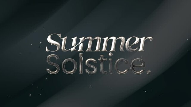 Shiny silver text animation of summer solstice ideal for summerthemed designs, celestial graphics, event promotions, greeting cards, and astronomical concepts.