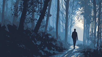 Serene Forest Walk with Sunlight Peeking Through Trees