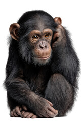 Naklejka premium Chimpanzee in thoughtful pose conveying emotions and curiosity isolated on transparent background