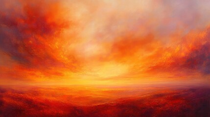 Naklejka premium Fiery sunset over autumnal landscape, peaceful scene, nature background, ideal for calming visuals