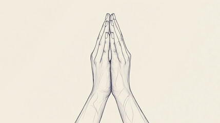 A minimalist illustration of two hands in a prayer position, symbolizing peace, spirituality, and gratitude.