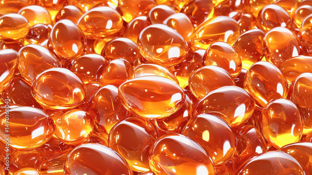 Poster glimmering orange jelly-like droplets representing tree sap fossilized resin captured for textural i