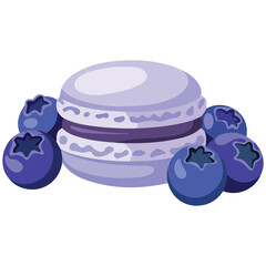 Blueberry macarons sweet dessert isolated vector illustration on white background
