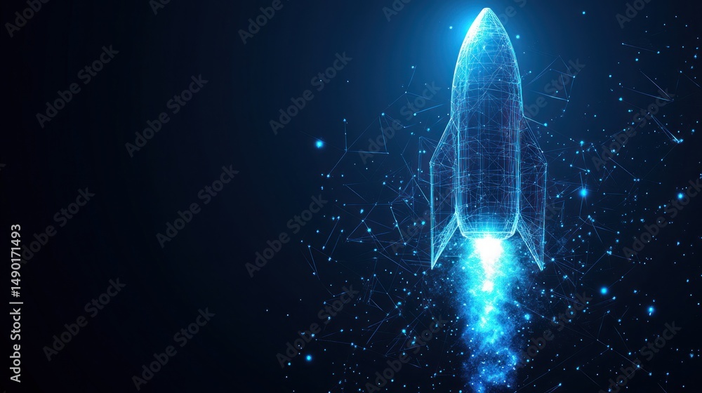 Poster abstract rocket launch: digital innovation and technological advancement