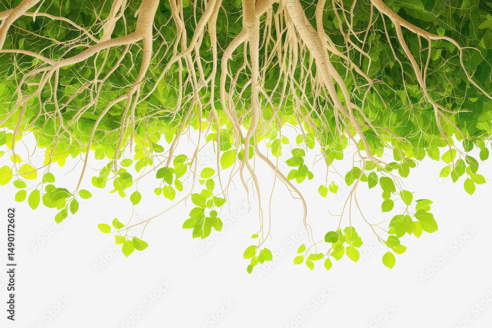 Poster aerial view of a banyan tree with intricate roots spreading outwards depicting the unique structure 