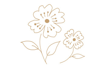 花の手書き北欧風シンプルベクターイラスト　金