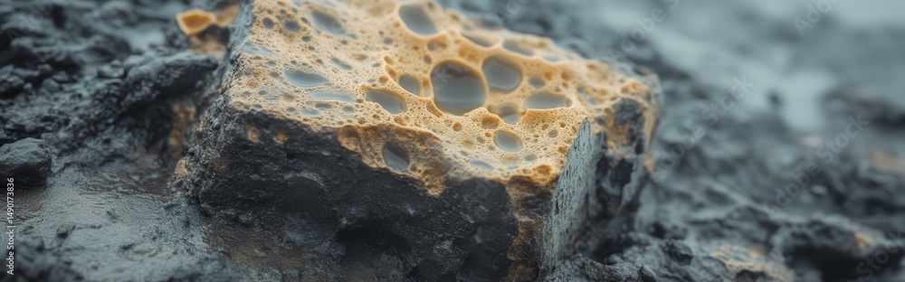 Poster water bubbles forming delicate patterns in a puddle with unique textures and colors