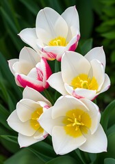 Fototapeta premium White Tulip with Pink Edge and Yellow Center