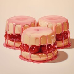 strawberry cake, pudding on white background