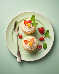 strawberry and mint cupcakes on white plate