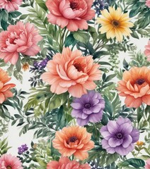 Vibrant watercolor floral bouquet, summer blooms ,  yellow,  flowers