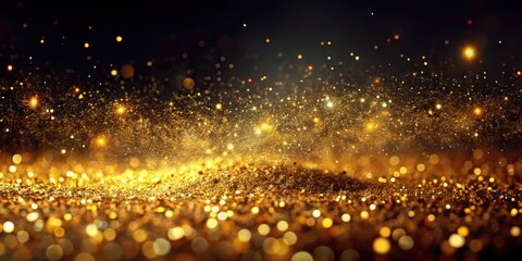 Glittering golden dust settles on a dark background, jewel-toned, sumptuous,  jewel-toned, sumptuous, lavish