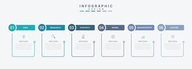 Business vector infographic design template with icons and 6 options or steps. Can be used for process diagram, presentations, workflow layout, flow chart, info graph