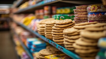 Oatmeal cookies on grocery store shelf food product photography