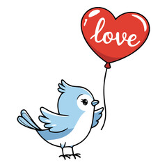 Bird holding heart balloon love isolated vector illustration on white background
