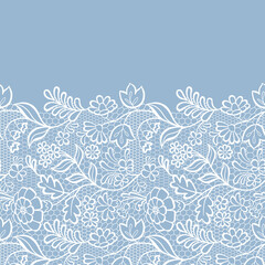White Lace Border on Blue Background.