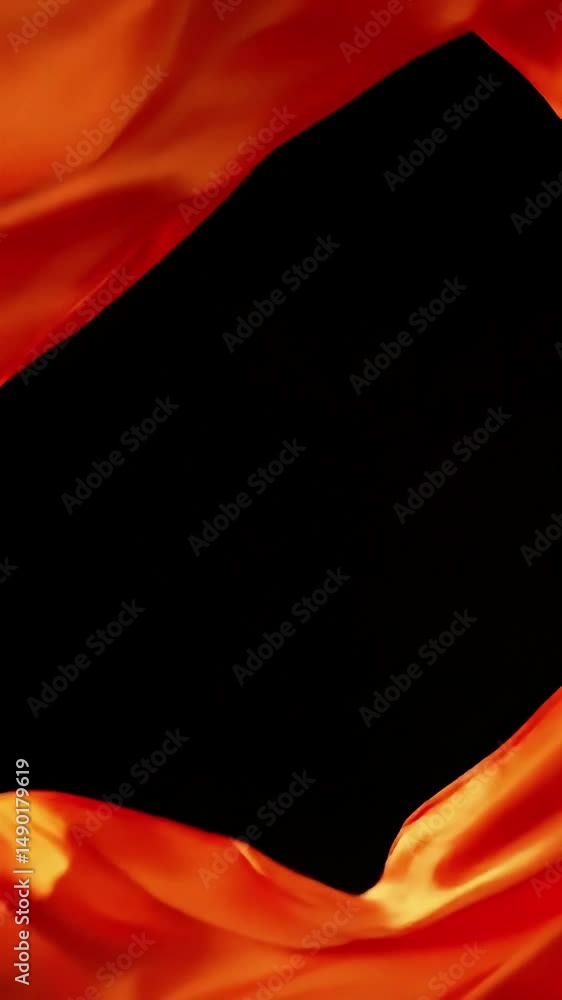 Poster Flowing Orange Fabric Against Black Backdrop in Dynamic Motion Video
