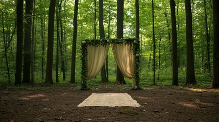 Forest wedding ceremony arch, nature backdrop