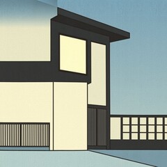 Minimalist modern house exterior illustration with clean lines and simple geometric